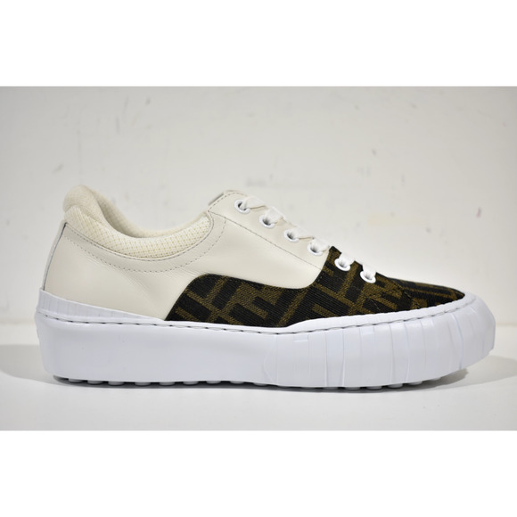 Fendi Force Brown FF Canvas White Platform FF Logo Low Top Trainer Sneaker 39.5 - Picture 3 of 12